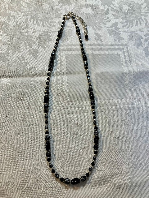 Black and silver Czech glass necklace