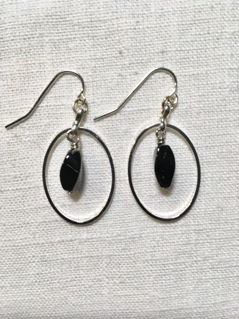 Silver ovals with black bead