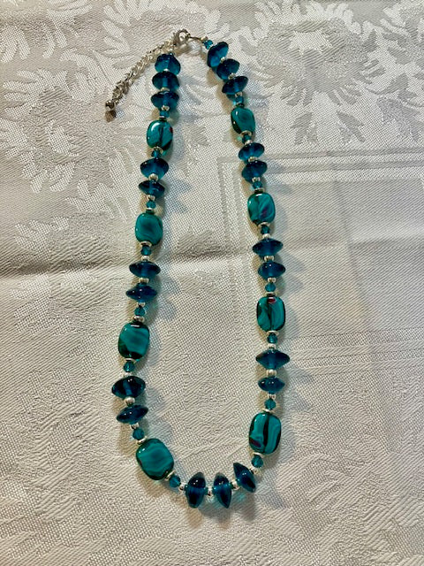 Turquoise glass and silver necklace