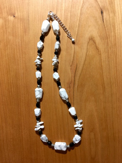 Howlite necklace with black crystals and silver