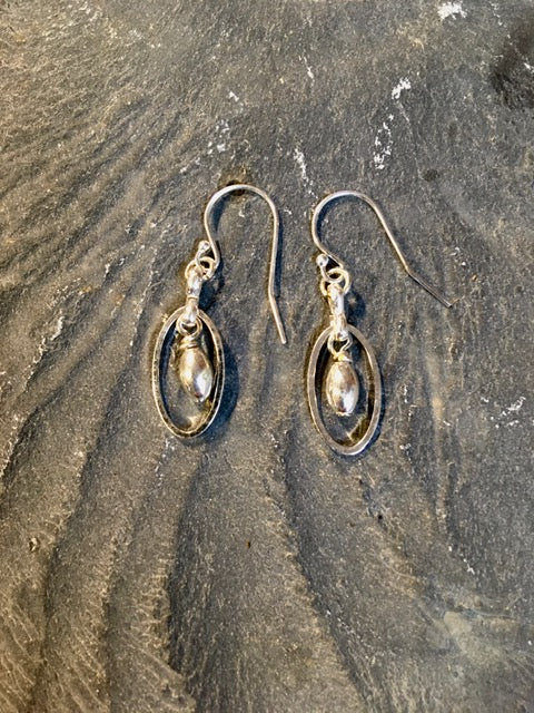 Silver ovals with bead earrings